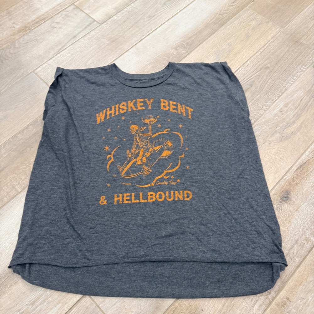 Country Deep Whiskey Bent & Hellbound Muscle Tank Top Gray Orange XL
